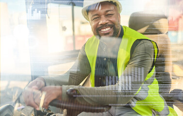 Logistics, shipping and transport with a man in the supply chain industry for delivery of stock,...