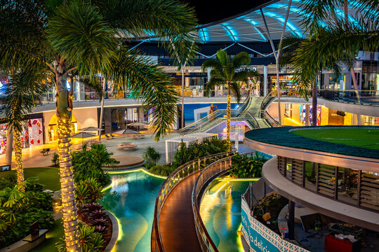 Gold Coast, Australia - Oct 4, 2022: Pacific Fair Shopping Centre Illuminated At Night