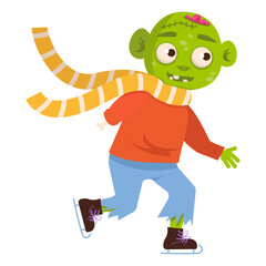 Cute zombie is skating. Vector graphic. Happy Halloween.	