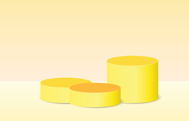 yellow realistic 3d cylinder pedestal podium with pastel backdrop. Abstract vector rendering geometric platform. Product display presentation. minimal scene.