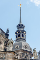 Fototapeta na wymiar Catholic Cathedral of Holy Trinity, Hofkirche in downtown of Dresden in summer sunny day with blue sky, Germany, details, closeup.