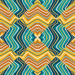 Obraz premium Abstract zigzag waves mosaic seamless pattern. Hand drawn linear tile endless wallpaper. Vintage line ornament.