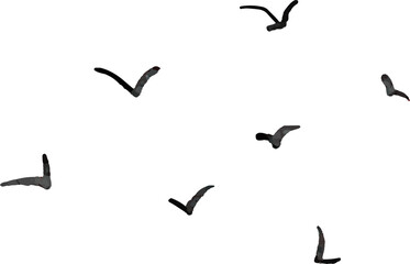 black silhouette of watercolo birds