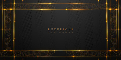 Abstract black and gold luxury vector background with abstract gold dots and shining golden lines.