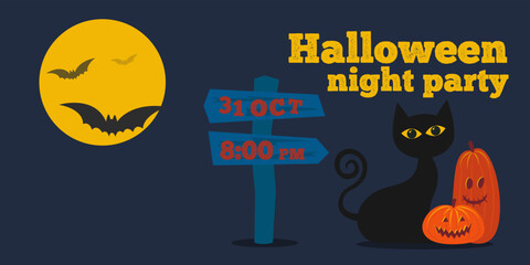 Happy Halloween night party invitation card design.