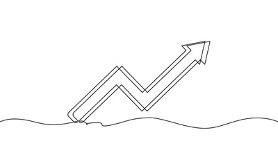 Continuous line drawing of arrow up, business growth graph 3d, bar chart, object one line, single line art, vector illustration