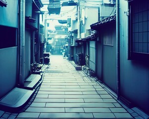 Alleyway between Japanese street houses of Kyoto