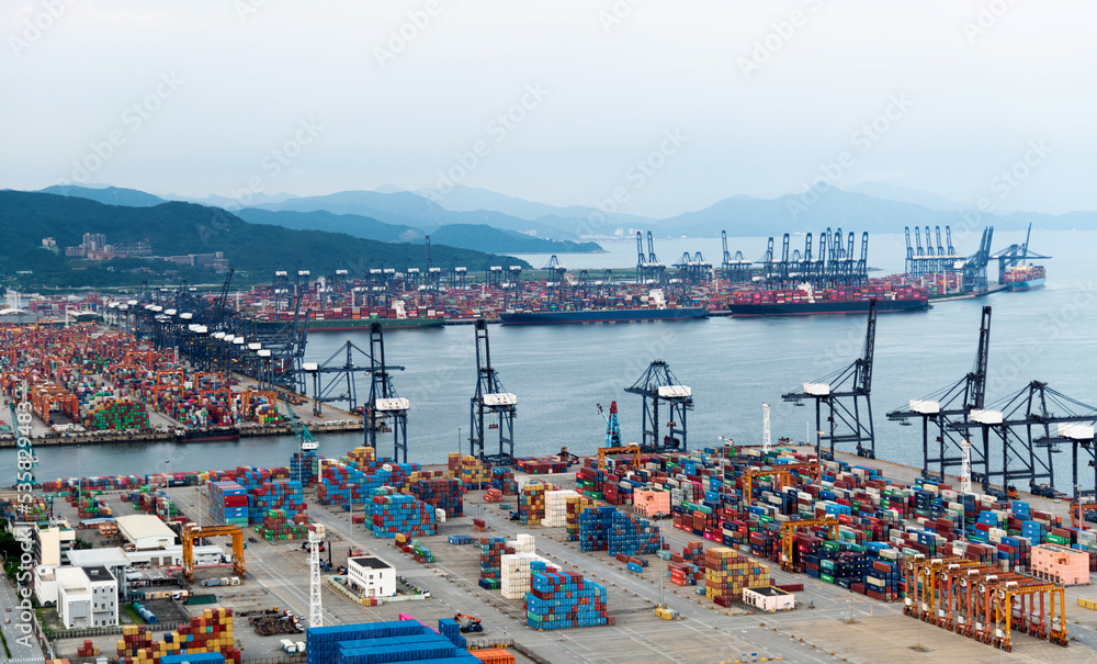 Wall mural Aerial view of containers in a harbor