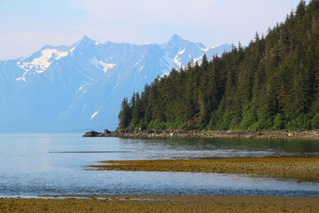 View of Kakuhan Range from William Henry Bay in the US state of Alaska  