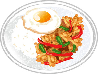 ガパオライス 手描き風