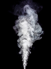 White fluffy smoke swirls and spinning on black