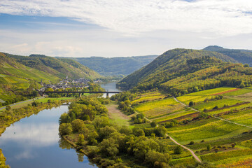  Moselle River in Germany, view of Calmont village and vineyards