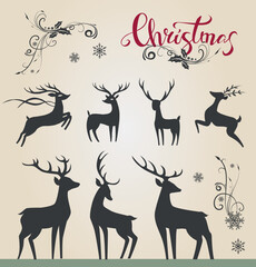 Collection of ornamental silhouettes of deer Christmas decorations