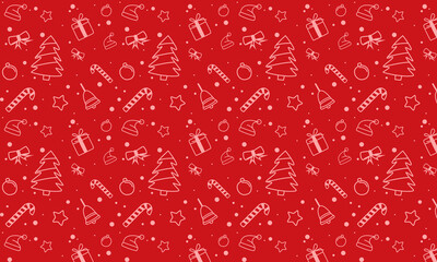 Red Christmas doodle background suitable for packaging design, wallpaper or as wrapping paper.