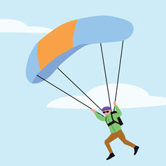 parachute flying in sky cartoon flat stryle vector