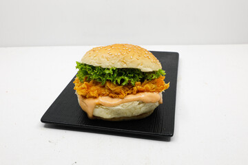 Spicy Chicken Burger on white background 
