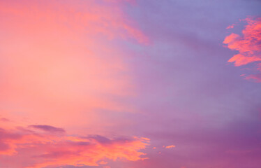 beautiful twilight sky golden hour sunset and cloud with purple violet sweet pastel color atmosphere background.for wallpaper,vintage or retro,heaven backdrop design.