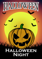 Halloween poster with jack o lantern with creepy face and bright and dark background