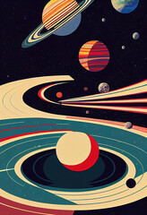 Retro Space Art Planets