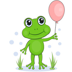 Vector illustration of a green frog on a white background. Isolated. 