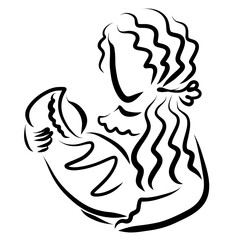 mother holding a newborn in her arms black and white drawing