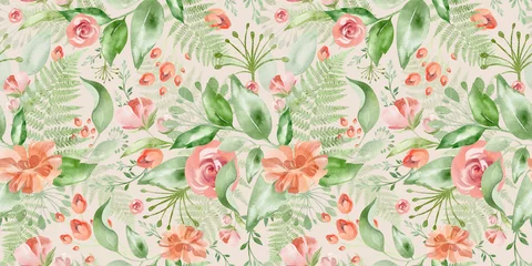 Fototapete Rund Watercolor seamless pattern floral background flowers, plants, leaves. Australian plants. for fabric, textile, baby design, packaging  © Elena