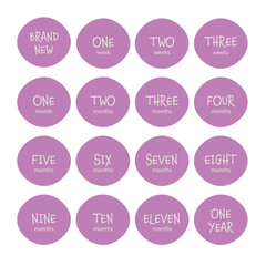 Set of milestone cards with baby age. Newborn textile and stickers design.