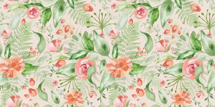 Watercolor seamless pattern floral background flowers, plants, leaves. Australian plants. for fabric, textile, baby design, packaging
