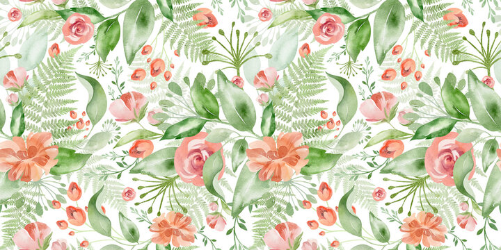 Watercolor seamless pattern floral background flowers, plants, leaves. Australian plants. for fabric, textile, baby design, packaging
