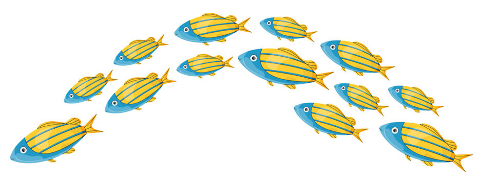 Fish scool in ocean in cartoon style