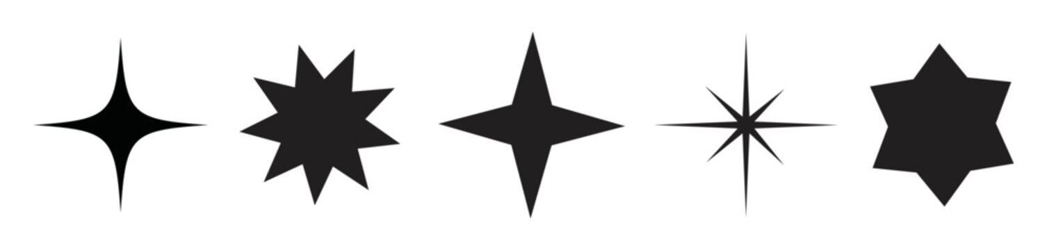 Star icon collection. Twinkling stars symbols in black design. Vector SVG illustration. Design elements.