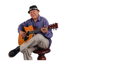 asian old man playing guitar