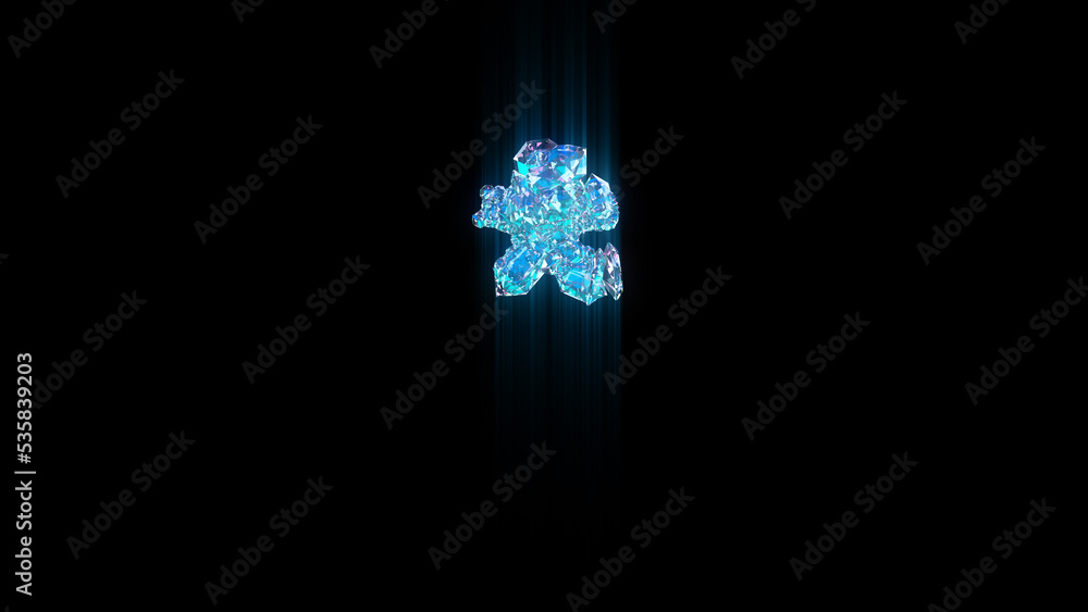 Poster blue diamonds or frozen ice asterisk on black backdrop, isolated - object 3d rendering
