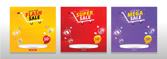 sale banner with blank space podium for product sale template design.