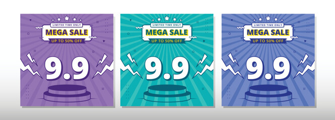 9.9 Shopping day Poster or banner. Sales banner template design for social media.