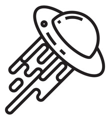 Ufo icon. Alien ship with abducting ray in linear style