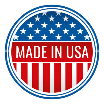 Made in USA emblem. Round logo with american flag