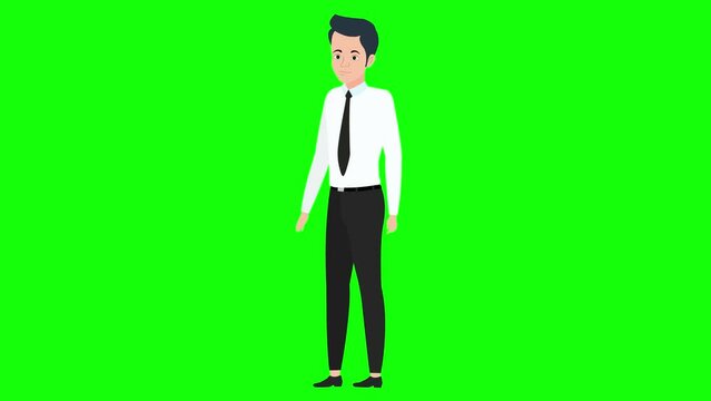 Young businessman explaining talking character animation green screen