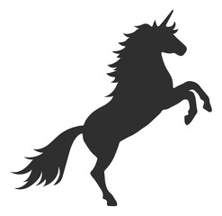 Fototapeta na wymiar Legendary mythic horse. Reared up unicorn black silhouette