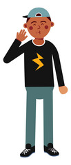 Black boy making greeting gesture. Fun flat character