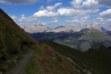 Fototapeta na wymiar View from Padon mountain range, Dolomites, Italy