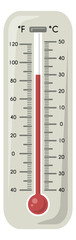 Hot weather symbol. Thermometer with red temperature indicator