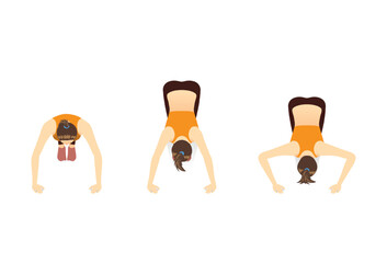 Women exercise with a shoulder push up pose in 3 steps. The workout targets the shoulders more than the chest. Front side diagram.