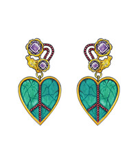 Jewelry design art fancy heart set with turquoise earrings. Hand drawing and painting on paper.