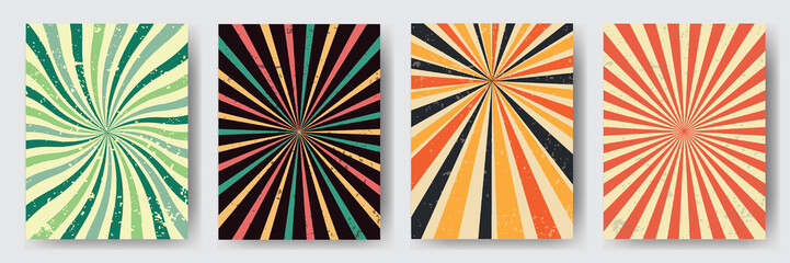 Set of retro banners 60s, 70s, 80s. Sunburst vintage stripes. Cover. A painting for the wall. Vector illustration