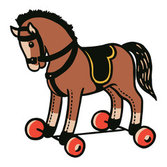 Vintage horse toy hand drawn illustration