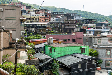 View of old buildings on Jiufen Mountain, New Taipei City, Taiwan.