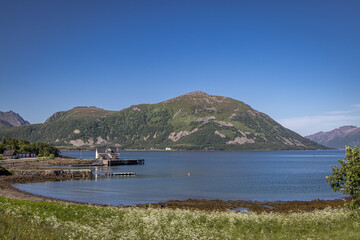 Fjord and mountains at Smines, Vesteralen, Nordland, Norway