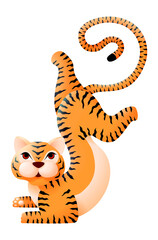 Fototapeta na wymiar Funny tiger. Cartoon mascot. Strong happy animal