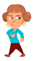 Sad girl offended and go away. Resented young woman.